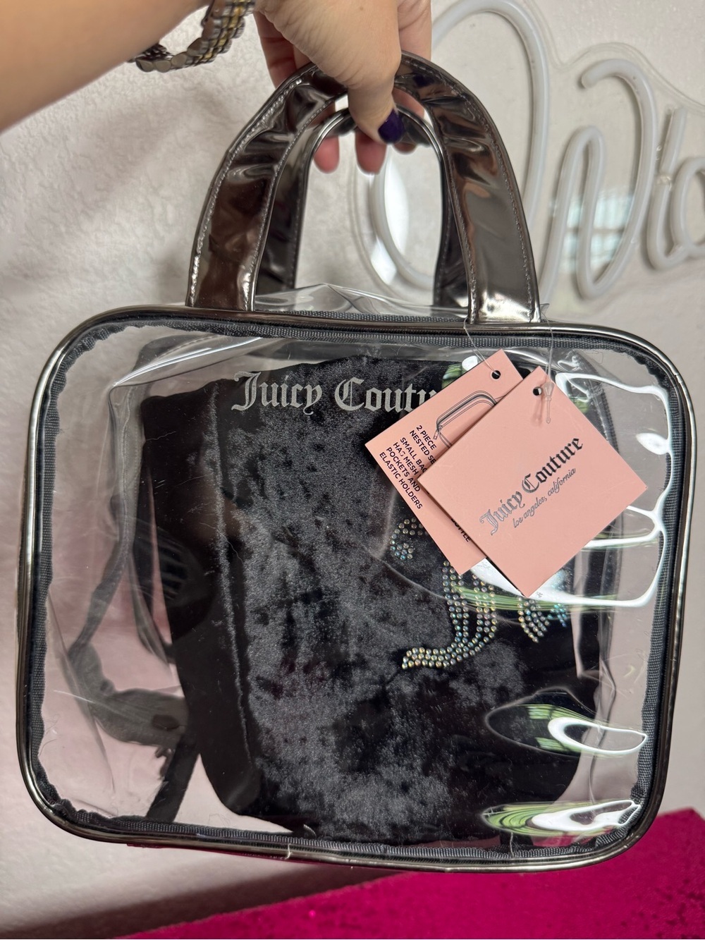 NEW w TAGS 🏷️ JUICY COUTURE 3-Piece Travel Cosmetic Bag & Toiletry Bottle Set - Picture 4 of 13
